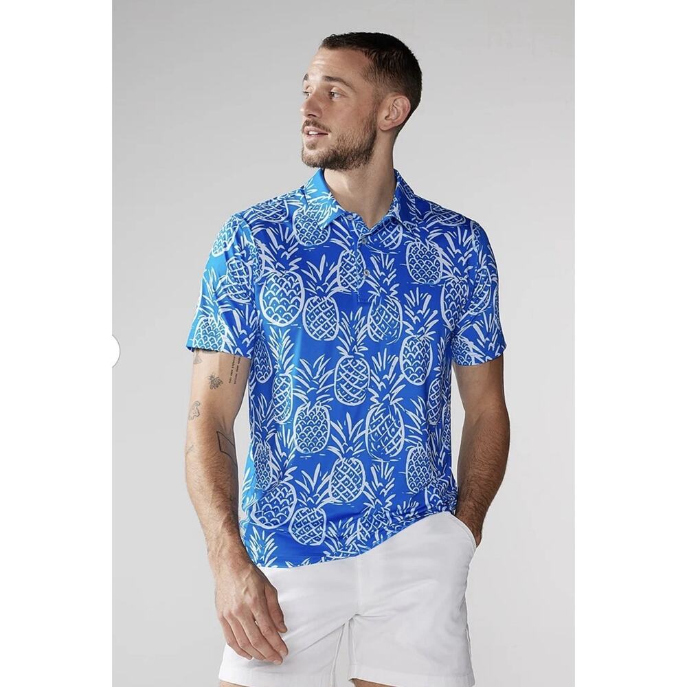 CHUBBIES Mens The Thigh Napple L Pineapple Short Sleeve Golf Polo Shirt Coastal